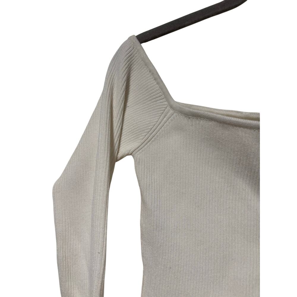Forever 21 Women’s White Ribbed Off Shoulder Long Sleeve Knit Top Size Large - Picture 3 of 6